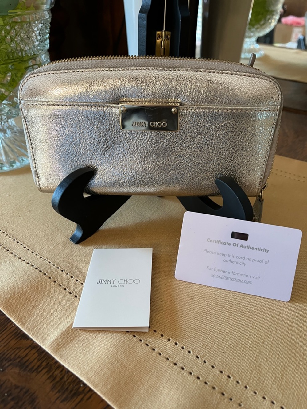 New with Certificate Card Jimmy Choo Silver Metallic Zip around Wallet